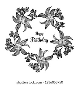 Happy birthday lettering with flowers vector illustration