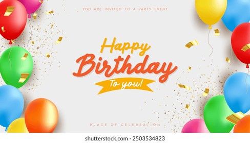 Happy birthday lettering with flying balloons