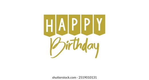 Happy Birthday lettering in a golden circular frame with golden design elements. Beautiful vector greeting card featuring gold color and a round gradient line.