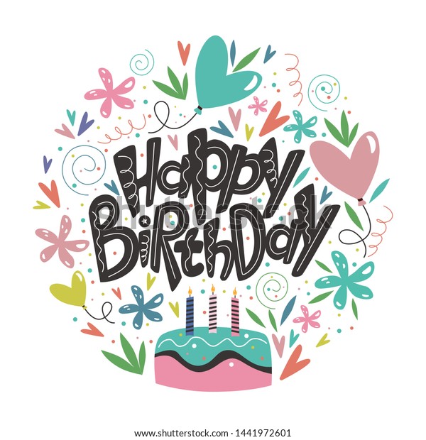 Happy Birthday Lettering Hand Drawn Frame Stock Vector (Royalty Free ...