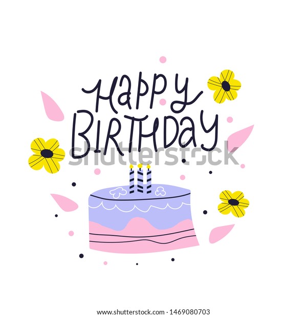 Happy Birthday Lettering Hand Drawn Frame Stock Vector Royalty