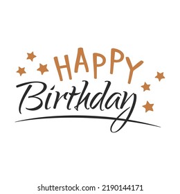 Happy birthday lettering. Handwritten text, calligraphy, black and gold letters. Can be used for greeting cards templates
