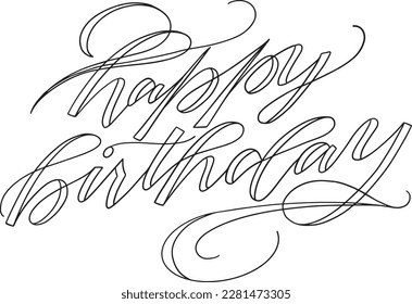 Happy Birthday lettering outline card coloring black   white pen   ink hand lettered calligraphy vector drawing illustration font