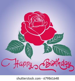 Happy Birthday lettering and rose.Greeting card with fun lettering. Vector illustration