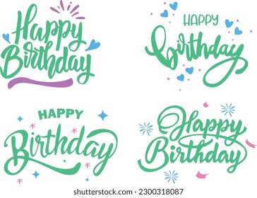 Happy Birthday lettering set. Handwritten calligraphy. Vector illustration.