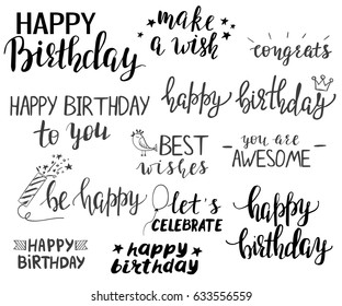 Happy Birthday Lettering Set Phrases Small Stock Vector (Royalty Free ...