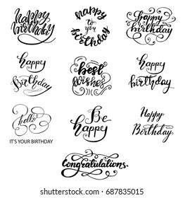 Happy Birthday Lettering Set. Vector design for greeting cards.