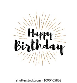Happy birthday lettering with sunbursts background