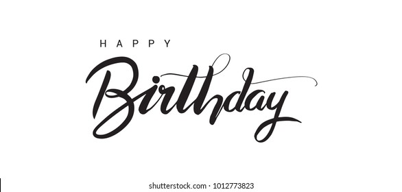 Happy Birthday lettering text banner, black color. Vector illustration.