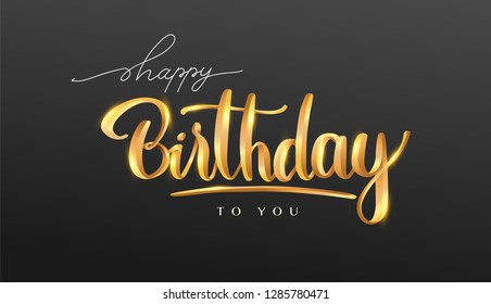 Happy Birthday lettering text banner, gold color. elegant design, Vector illustration.