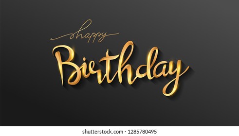 Happy Birthday lettering text banner, gold color. elegant design, Vector illustration.