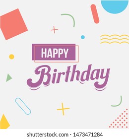 Happy Birthday lettering text banner, black color. Vector illustration