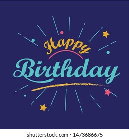 Happy Birthday lettering text banner, black color. Vector illustration