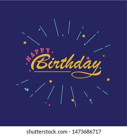 Happy Birthday lettering text banner, black color. Vector illustration