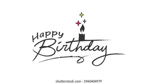 Happy Birthday lettering text banner, black color in white background. Vector illustration