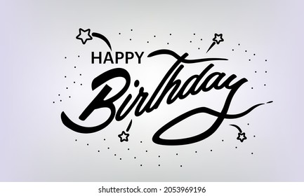 Happy Birthday lettering text banner with star and dots  black color. Vector illustration.