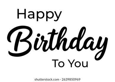 Happy Birthday lettering text, black color, Vector illustration.