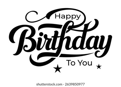 Happy Birthday lettering text, black color, Vector illustration.