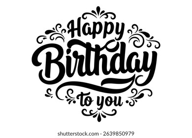 Happy Birthday lettering text, black color, Vector illustration.