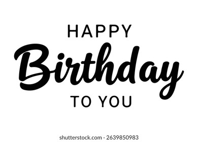 Happy Birthday lettering text, black color, Vector illustration.