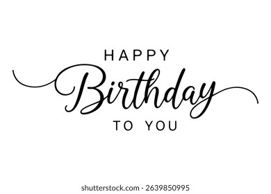 Happy Birthday lettering text, black color, Vector illustration.