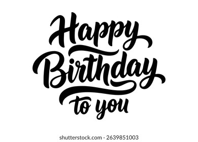 Happy Birthday lettering text, black color, Vector illustration.