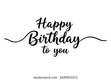 Happy Birthday lettering text, black color, Vector illustration.