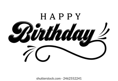 Happy Birthday lettering text vector, black color. Vector illustration. Happy Birthday typography, 