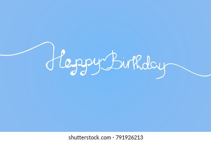 Happy birthday lettering thin line isolated on blue background. For web site, banner, poster, placard, print material and mobile app. Creative art, modern drawing concept, vector illustration
