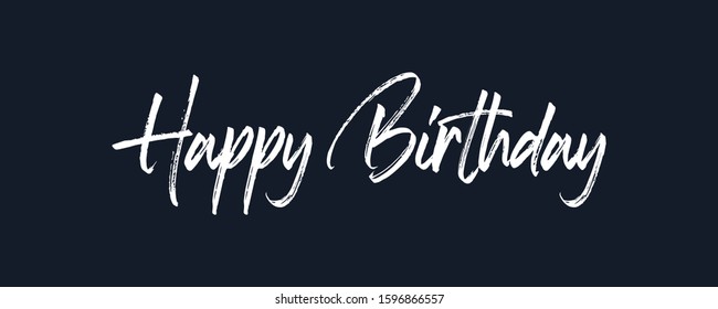 Happy Birthday lettering white text handwriting  calligraphy isolated on black background. Greeting Card Vector Illustration.
