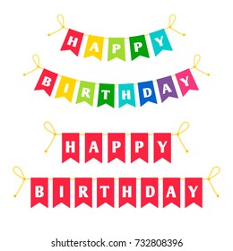 Happy birthday letters bounting colorful flags on white background. Vector illustration