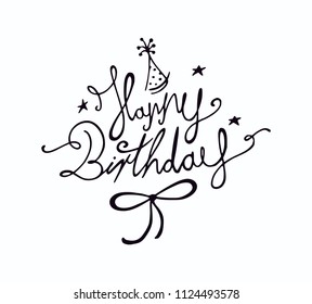 Happy birthday letters illustration. Celebration letters text. Birthday gift card. Kids celebration. Greeting card for birthdays. Letter design with ribbon. Happy birthday outline letters message. 