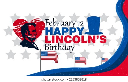 Herzlichen Glückwunsch zum Geburtstag Lincolns, den glücklichen Präsidenten in den Vereinigten Staaten. Washingtons Geburtstag. Bundesurlaub in Amerika. Feiert im Februar. Poster, Banner und Hintergrund