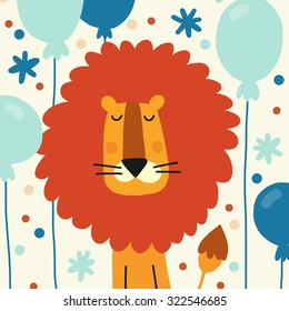 Happy birthday  lion vector card design