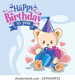 happy birthday from litlle teddy for greeting card, gift card