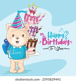 happy birthday from little bear for greeting card, gift card