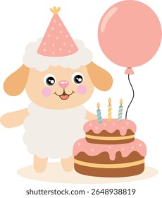 Happy Birthday Little Lamb with Pink Cake