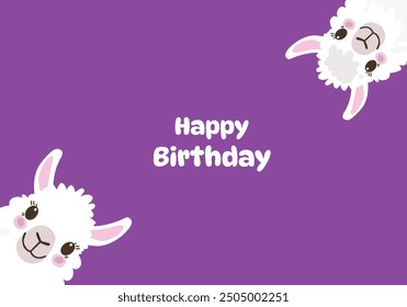 Happy Birthday Llamas on Purple Background