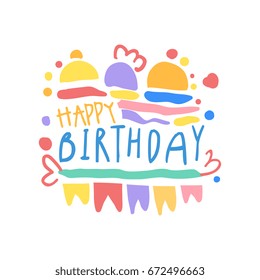Happy Birthday logo colorful hand drawn vector Illustration