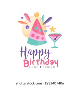 Happy Birthday logo, creative template for banner, poster, greeting card vector Illustration