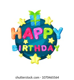 Happy Birthday logo template, design element for invitation, party banner, kindergarten, kids room colorful vector Illustration