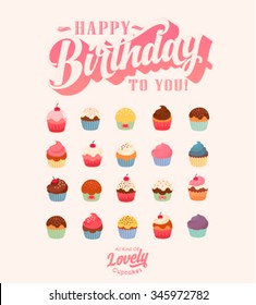 Happy Birthday - Lovely Vintage Cupcake Collaction