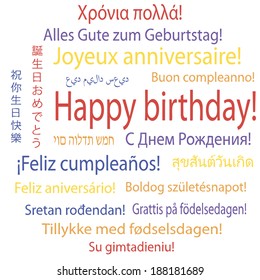 Happy Birthday In Many Languages, Vector Illustration