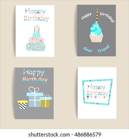 Happy birthday memphis cards. Set - vector stock.
