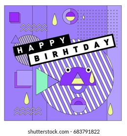 Happy Birthday Memphis style vector design for greeting cards and poster with colorful and retro abstract pattern, confetti and design template for birthday celebration.