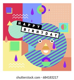 Happy Birthday Memphis style vector design for greeting cards and poster with colorful and retro abstract pattern. Design template for birthday celebration.