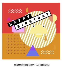 Happy Birthday Memphis style vector design for greeting cards and poster with colorful and retro abstract pattern. Design template for birthday celebration.