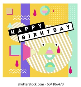 Happy Birthday Memphis style vector design for greeting cards and poster with colorful and retro abstract pattern. Design template for birthday celebration.?