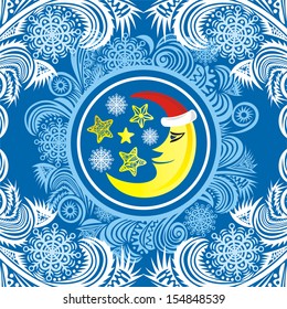 Happy birthday merry christmas card winter pattern background moon stars vector illustration