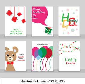 Happy Birthday, Merry christmas, greeting and invitation card. There are teddy bear, gift boxes and balls. layout template in A 4 size. vector illustration